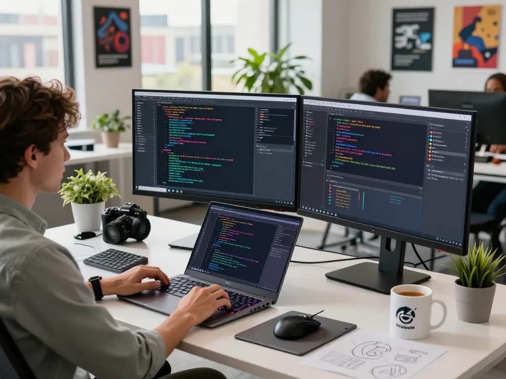 Software engineer working on TA88 software project at modern desk