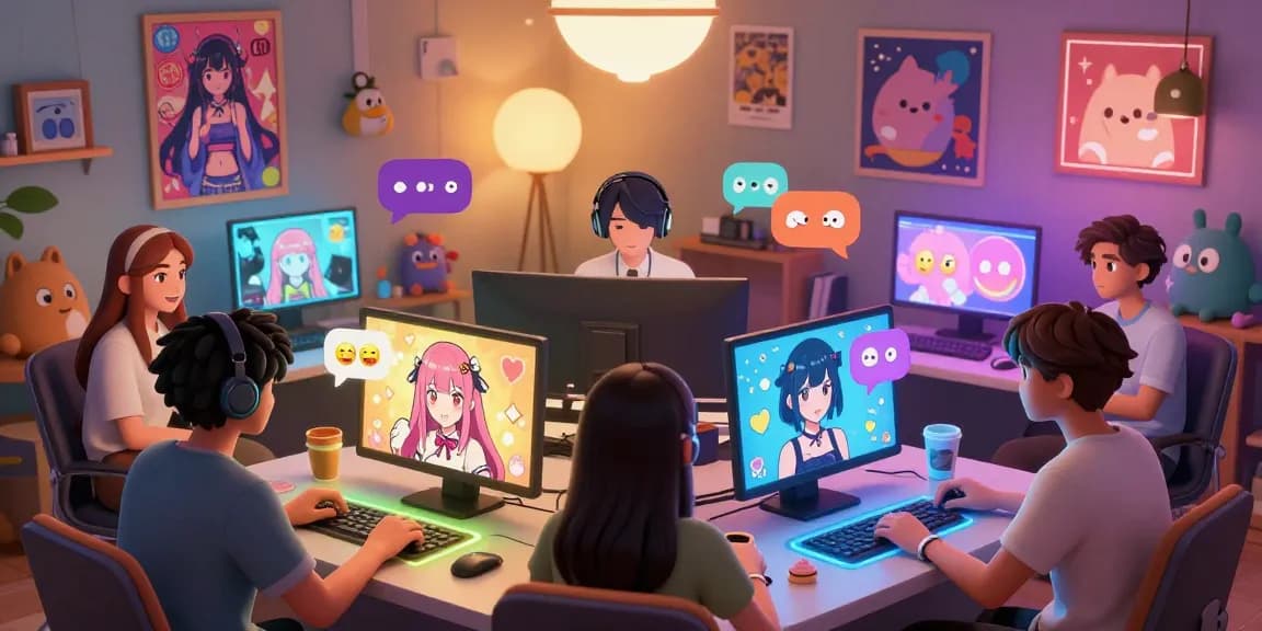 Engaging ecchi chat ai avatars in a vibrant virtual chat room setting showcasing dynamic conversations and playful expressions.