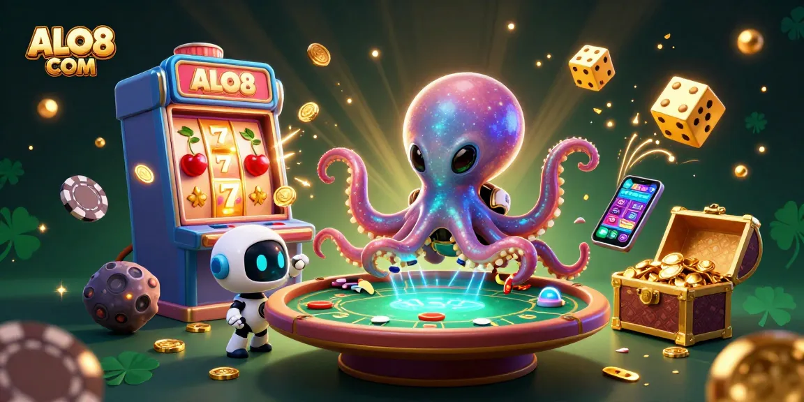 Engage with ALO8 COM through an exciting casino adventure featuring 3D characters and vibrant gaming elements.