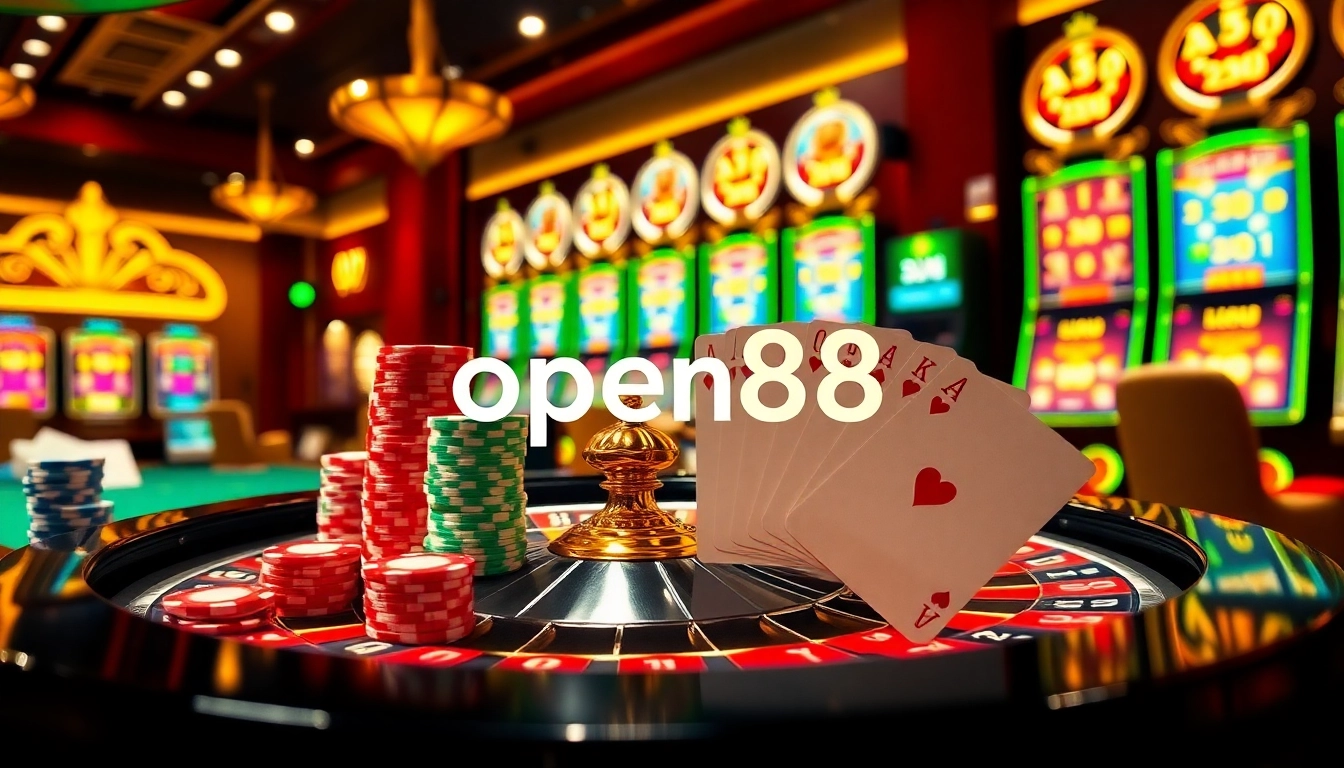 Exciting casino action at open88 with a winning poker hand and vibrant roulette table.