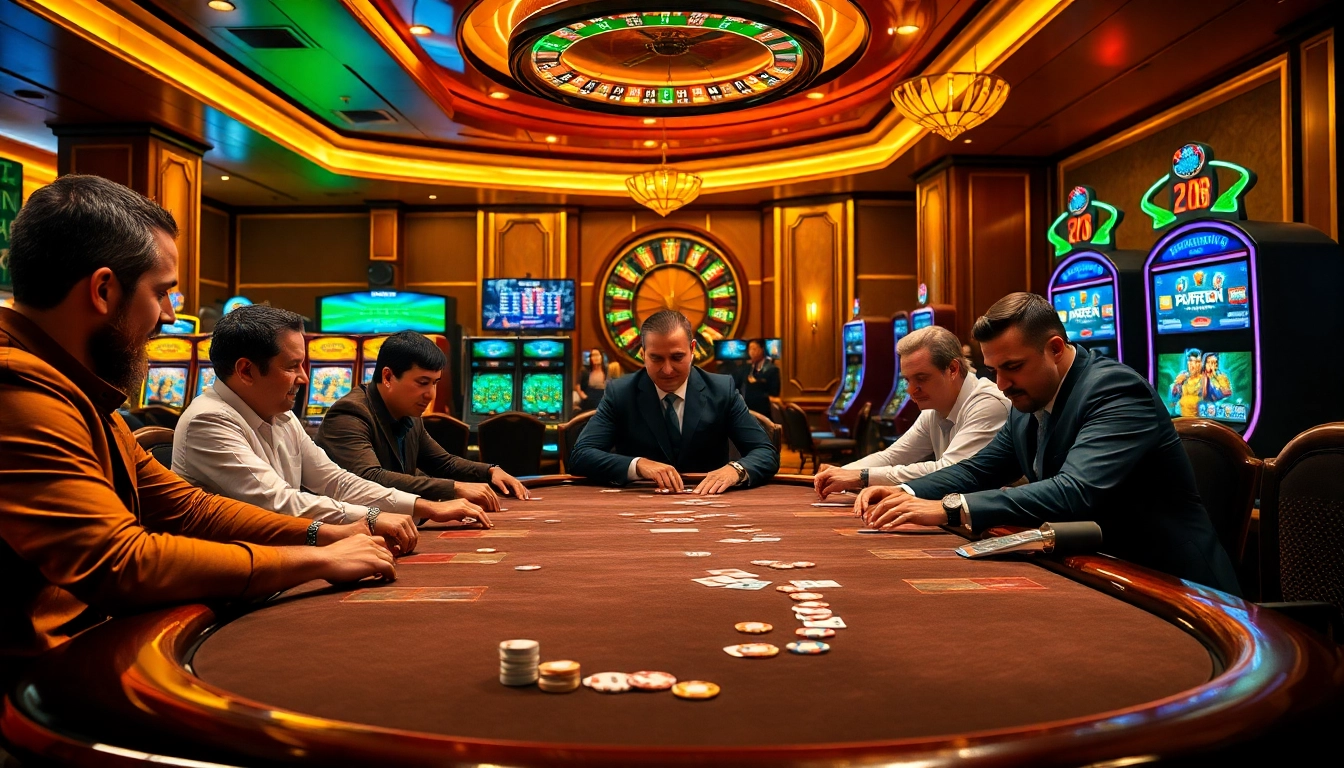 Engage in thrilling gameplay at F8BET.IO with vibrant casino tables, poker chips, and slot machines.