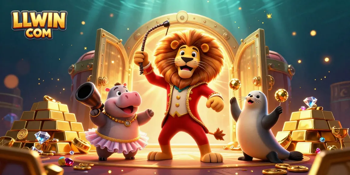 Experience winning moments with LLWIN COM featuring a vibrant circus scene packed with casino treasures.