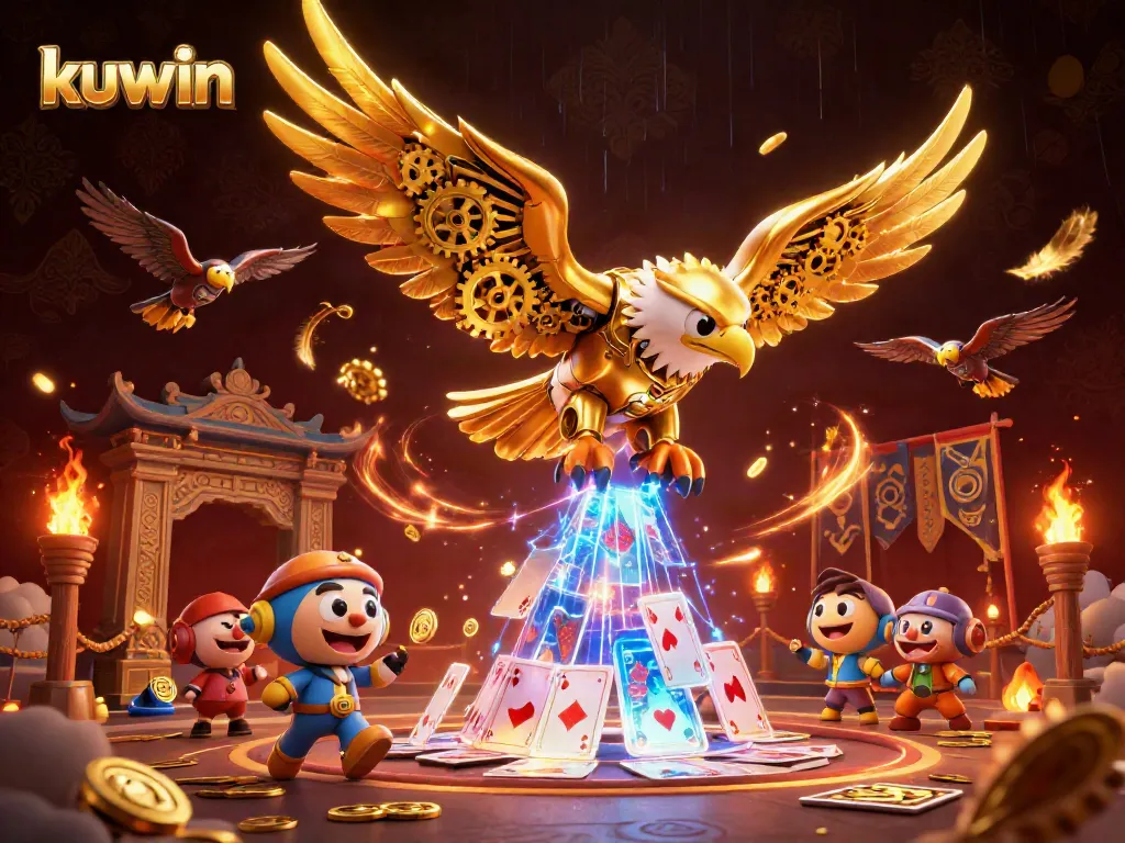kuwin players dive into action with golden eagle through holographic cards, capturing the excitement