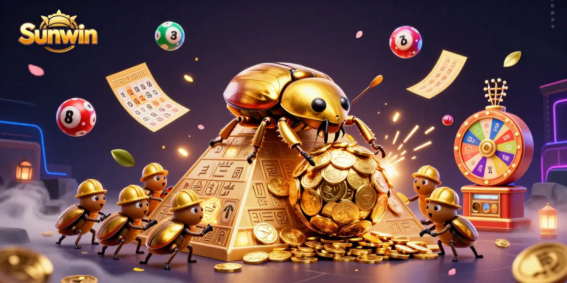Engage with Sunwin's exciting gaming experience featuring vibrant lottery elements and golden coins.