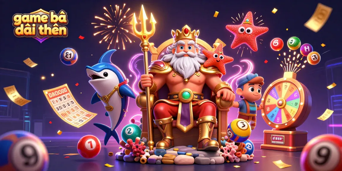 Engage with exciting game bài đổi thưởng moments featuring Neptune and vibrant lottery elements.