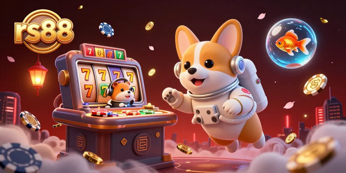 Experience gaming excitement with rs88 as the corgi astronaut and friends engage in a vibrant casino scene.