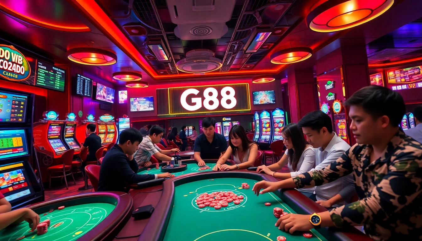 Engaged players at G88 Club enjoying vibrant casino games with excitement.