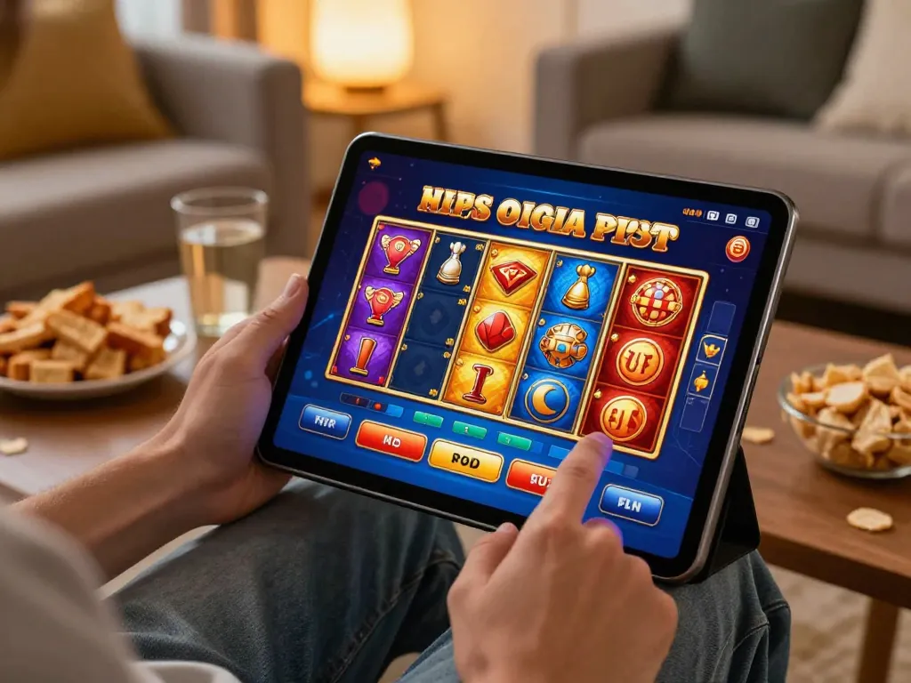 Engaging in the cổng game đổi thưởng online on a tablet with colorful gaming interface.