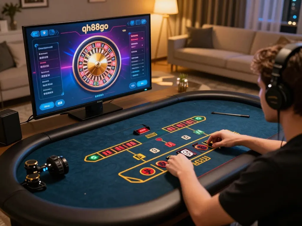 Player placing bets on qh88go live dealer game, showcasing immersive online gambling experience.