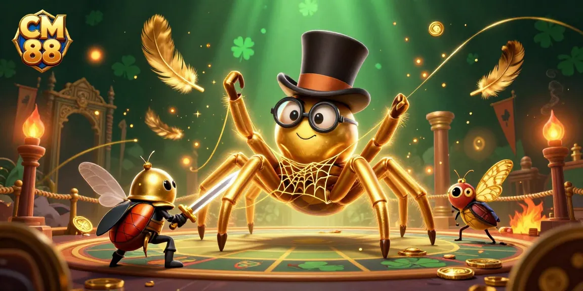 Engage in thrilling gameplay with CM 88's golden tarantula and knight characters in a casino setting.