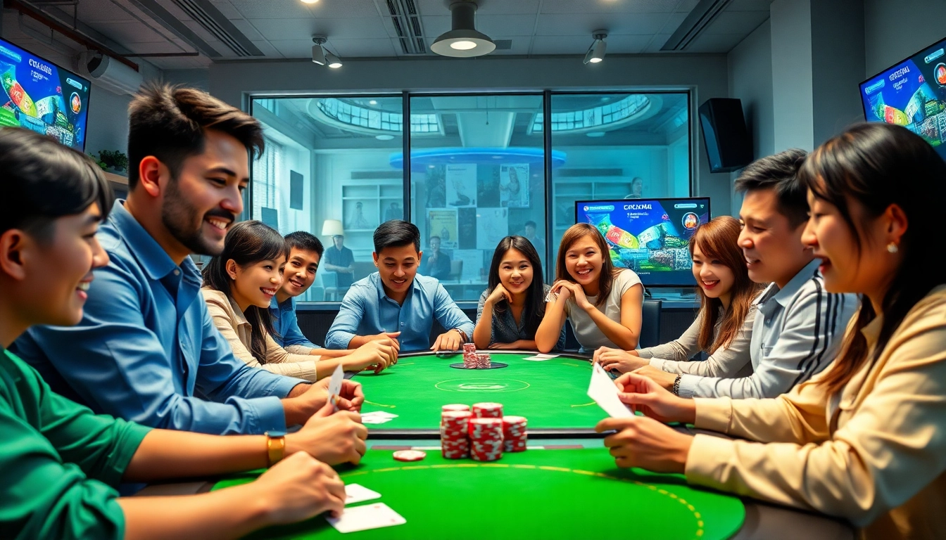 Exciting card game action at topgamebaidoithuong.mx with diverse players, highlighting online gaming.