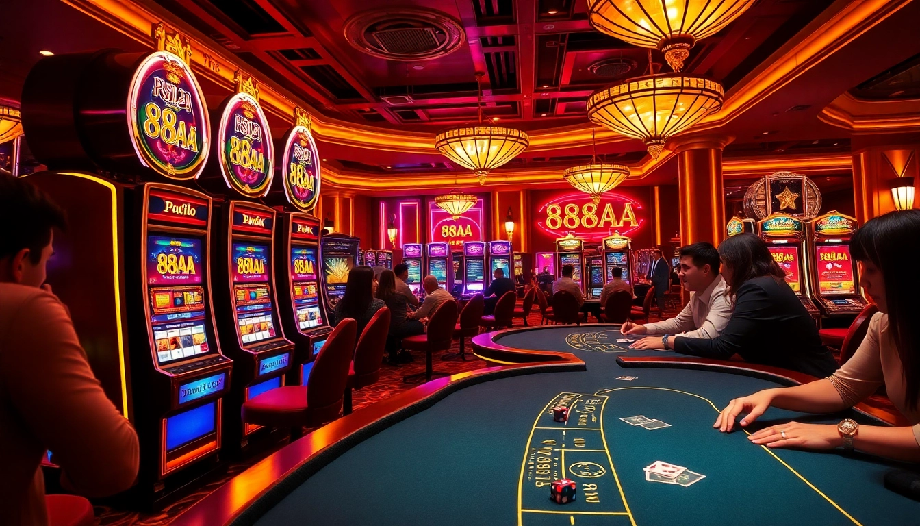 Players enjoying various casino games at 88AA, showcasing excitement and luxury.