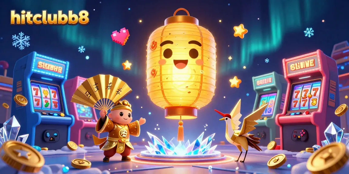 Experience the excitement of hitclubb8 with golden lanterns, slot reels, and vibrant arcade games.