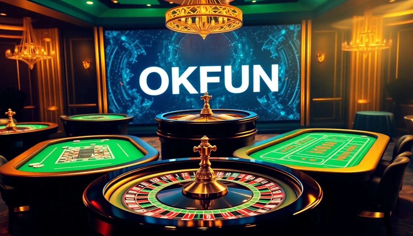 Enjoy an exciting session at OKFUN Casino, featuring immersive gaming tables and vibrant atmosphere.