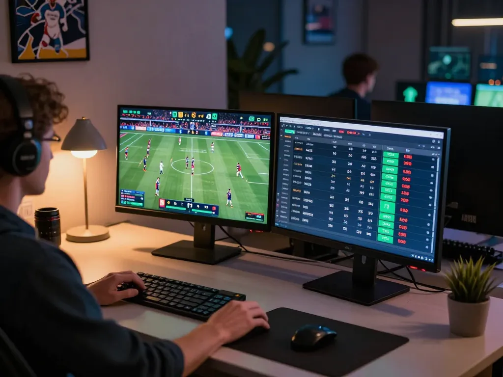 A person engaging in online sports betting at rr 88, monitoring live odds and sports events