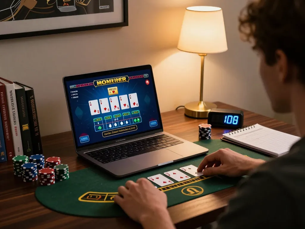 Experience thrilling blackjack gameplay with ok365vvip in a stylish home setup showcasing responsible gambling.