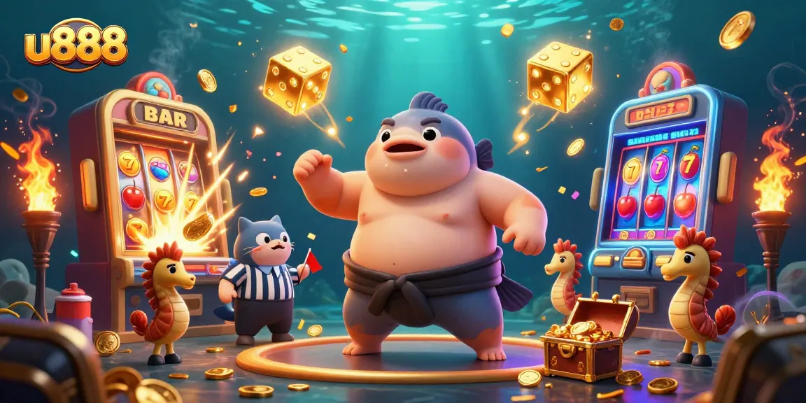 Experience the vibrant world of u888 online gaming, featuring animated casino fun with fugu and catfish.