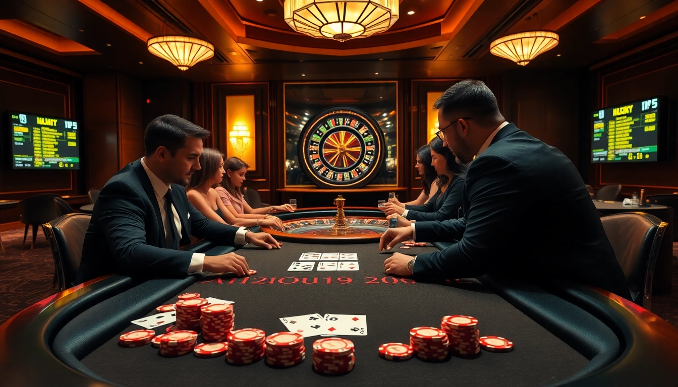 Action-packed poker game at KK55 casino with colorful chips and vibrant atmosphere.