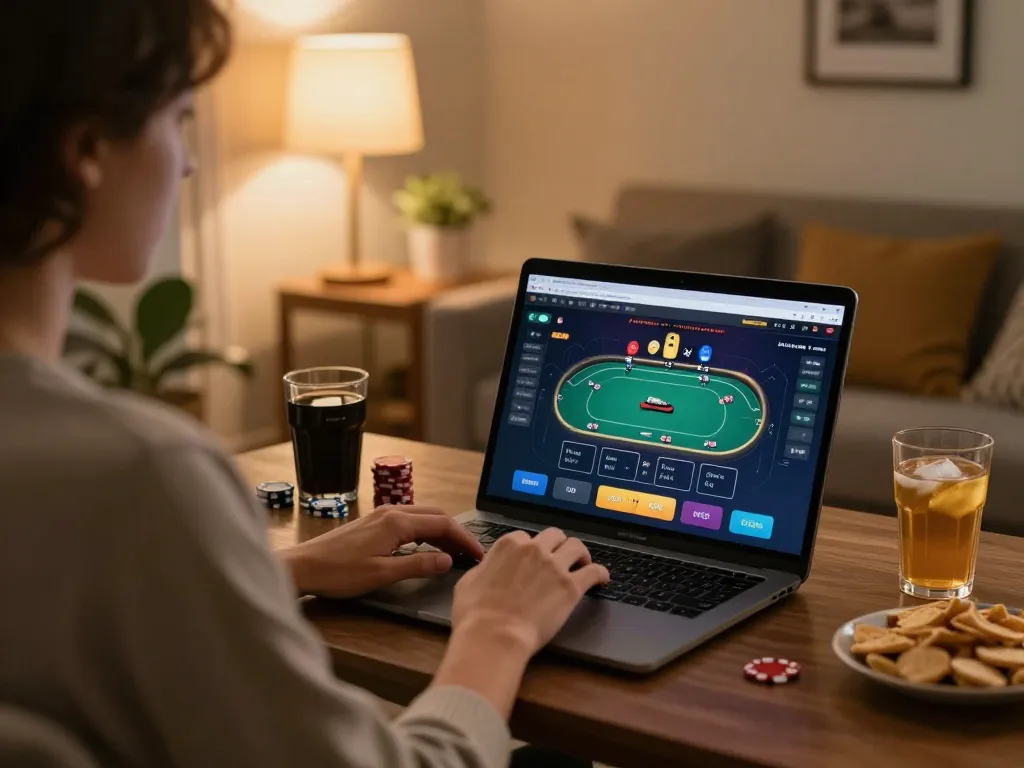 Hitclub gaming session showing a player engaging in online poker from their comfortable home.