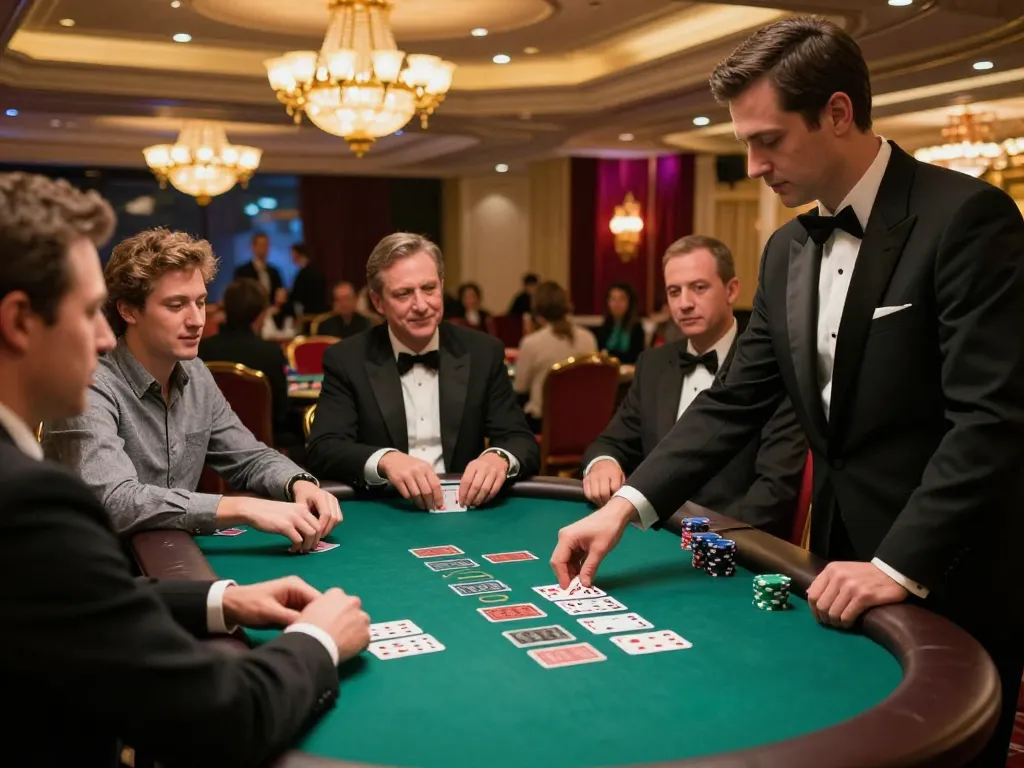 Players at a Sunwin blackjack table strategizing their moves in a vibrant casino setting.