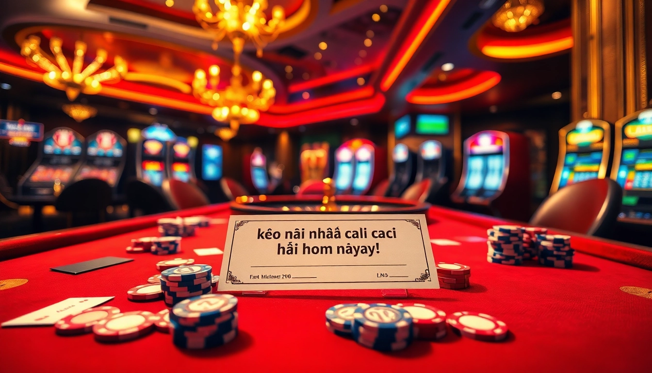 Engage with thrilling kèo nhà cái hôm nay at a luxurious casino table, filled with poker chips and cards.