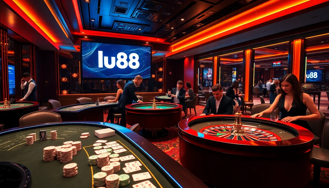 Experience high-stakes gaming at lu88 with vibrant casino tables and enthusiastic players.