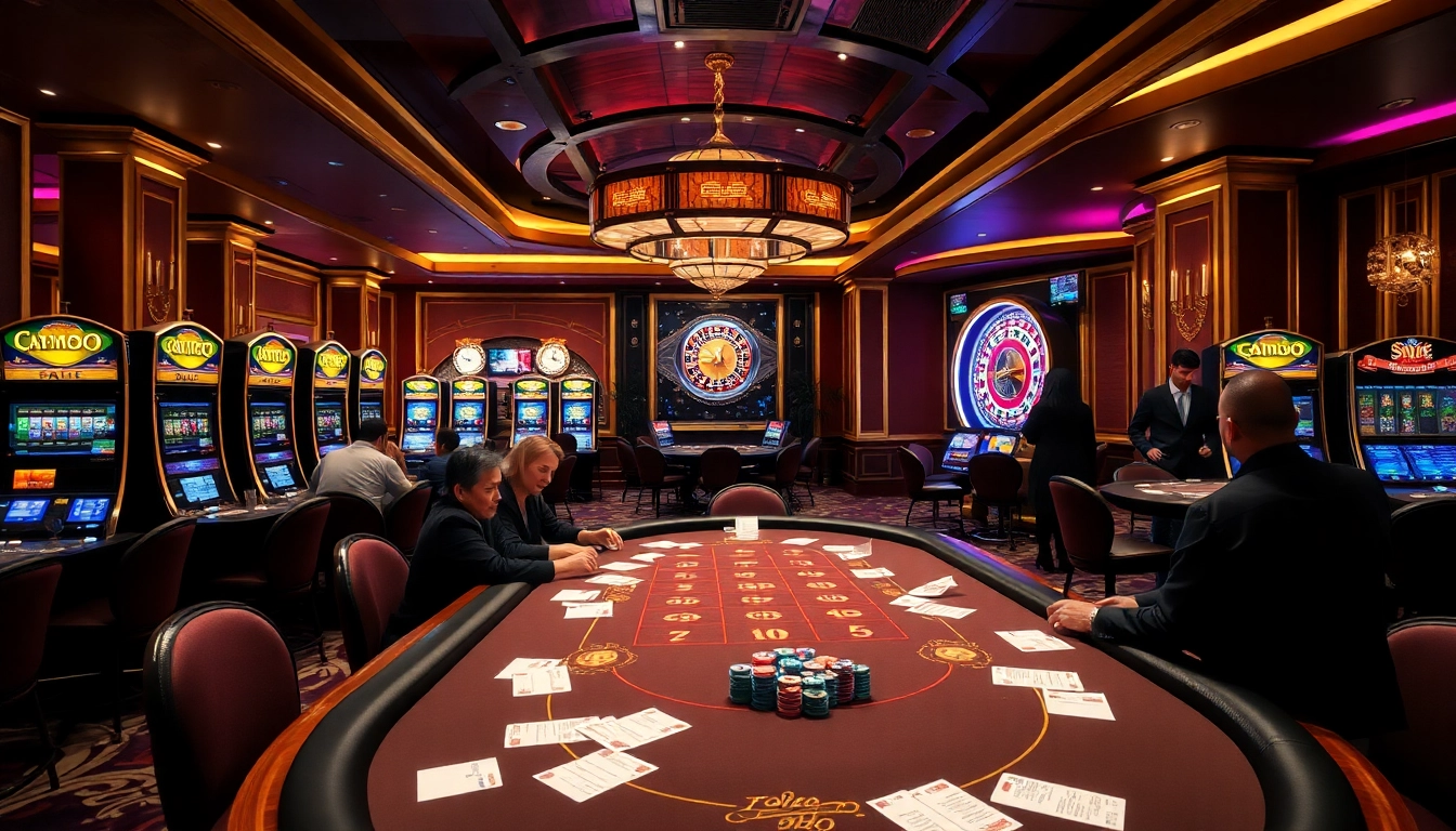SODO casino scene showcasing vibrant slot machines, poker tables, and gambling excitement.