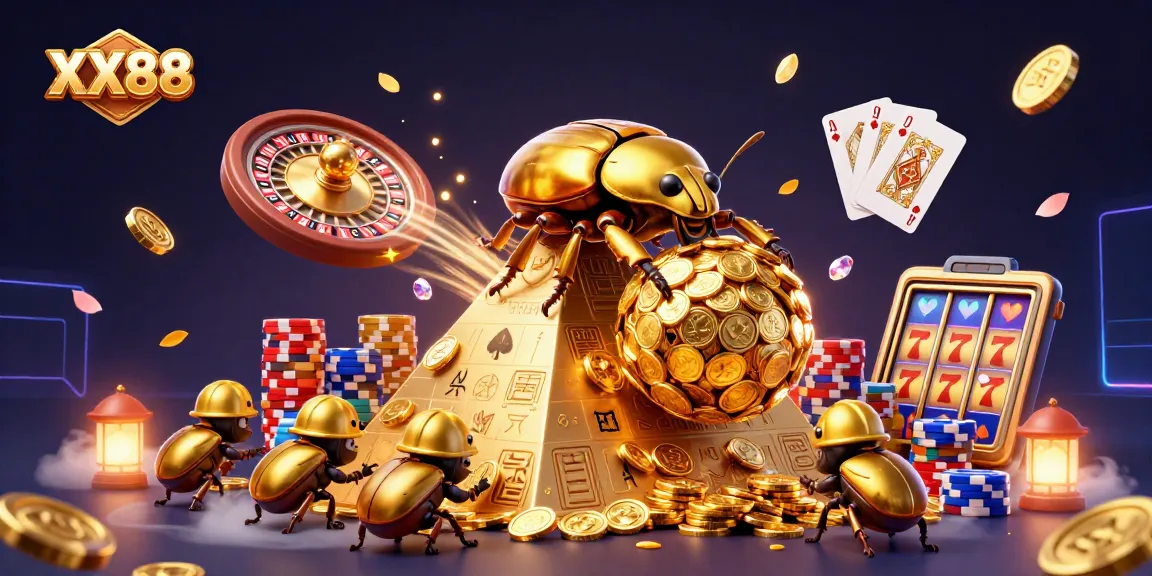 Experience the thrill of XX88 with vibrant casino-style elements and golden treasures.
