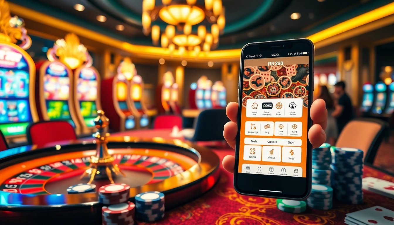 RR88 casino interface showcasing engaging online gambling with dynamic tables and vivid colors.