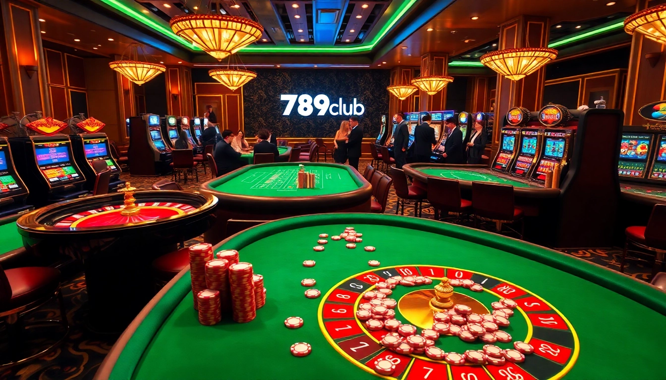 Exciting gambling scene at 789club featuring poker chips and slot machines.