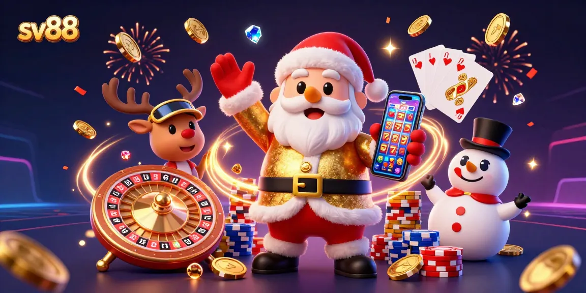 Experience the excitement at sv88 with Santa and friends celebrating casino wins.
