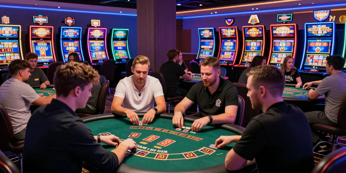 Players engaging at non UK online casinos, enjoying vibrant atmosphere and exciting games.