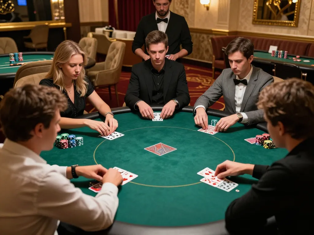 Engaged players enjoy a high-stakes poker game at https://max88sss.com/ with vibrant ambiance and strategic gameplay.