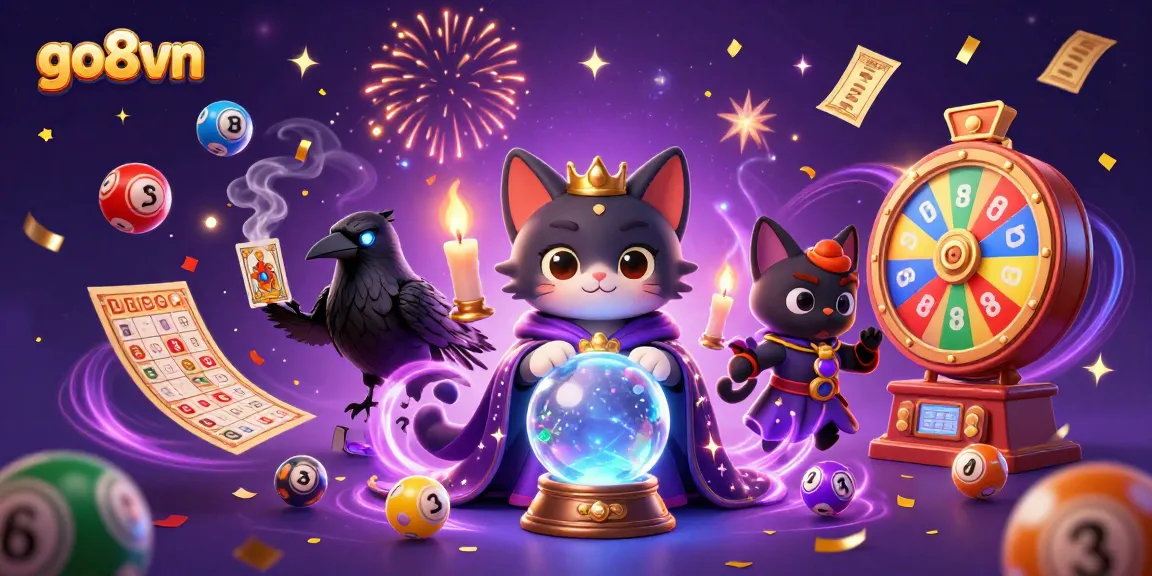 Experience the thrill at go8vn with colorful lottery elements and mystical characters.