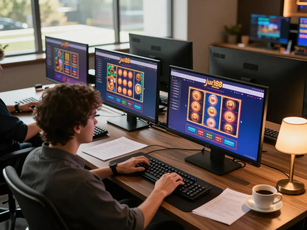 Engaging gameplay experience on jun88 com with player immersed in online casino action