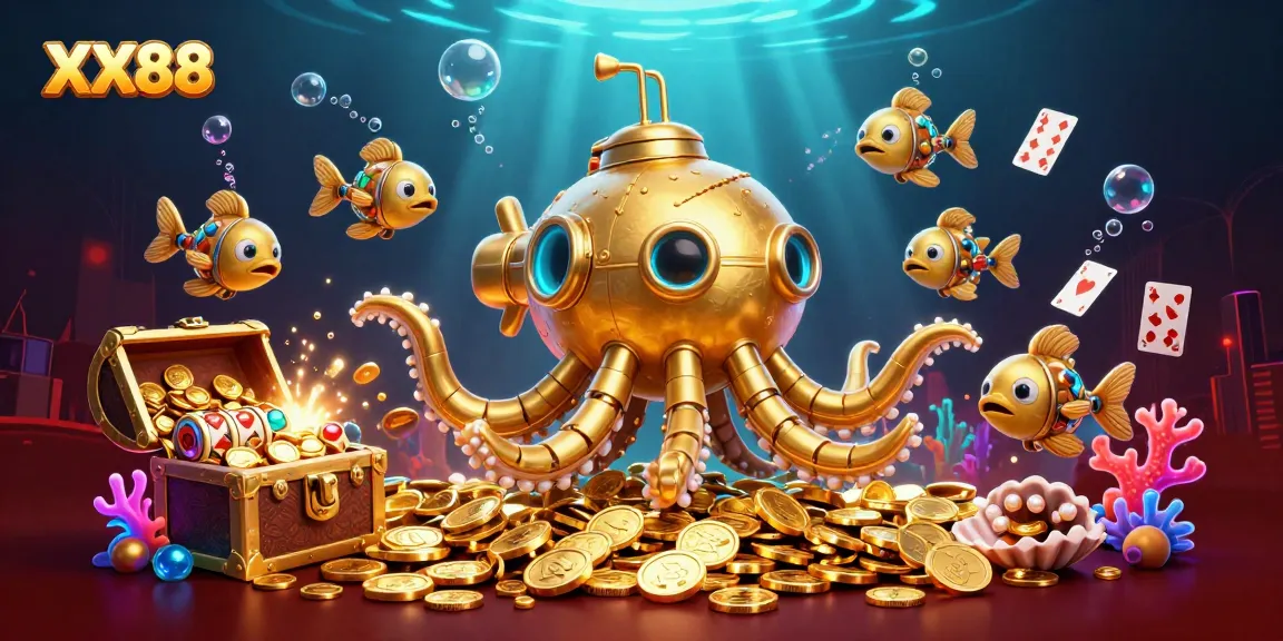Experience the thrill of winning at XX88 with vibrant 3D casino elements and golden treasures.