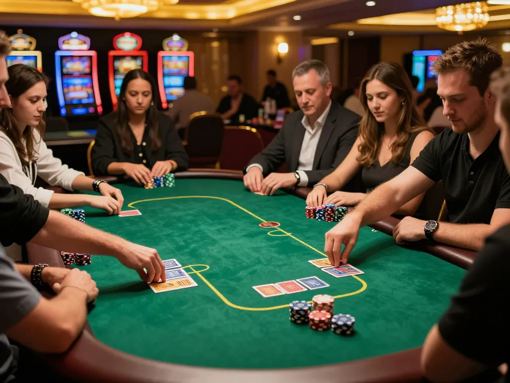 Players engaged in poker at the cm88-bet casino, showcasing competitive gaming and excitement