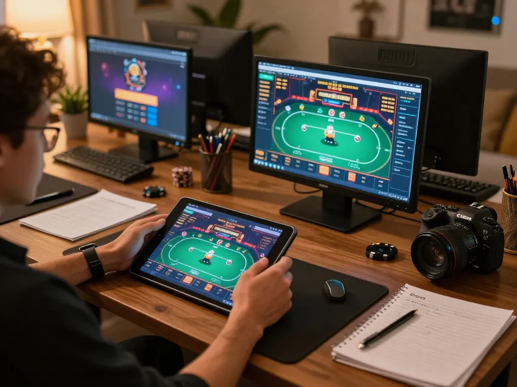 Player engaging with 789club app on tablet during an online casino gaming session