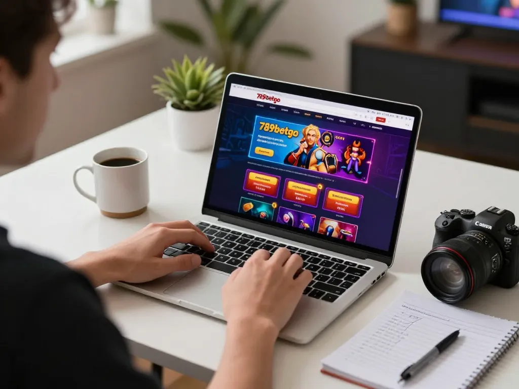 Player engaging with the 789betgo online casino interface at home, highlighting interactive gaming experience