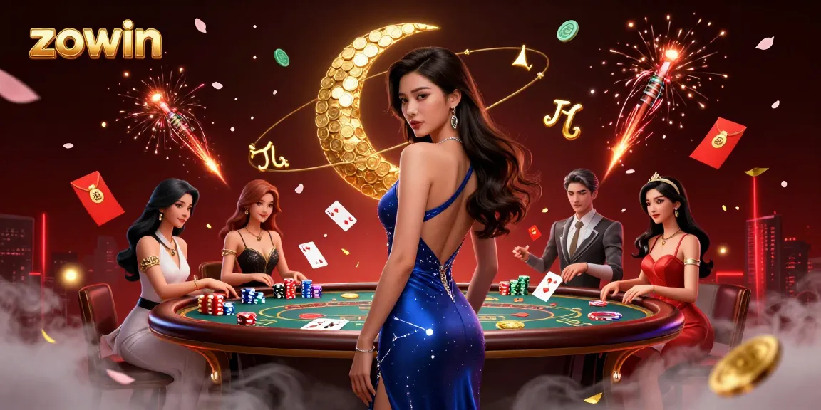 Immerse in winning strategies at Zowin Casino with vibrant poker action and celebratory fireworks.