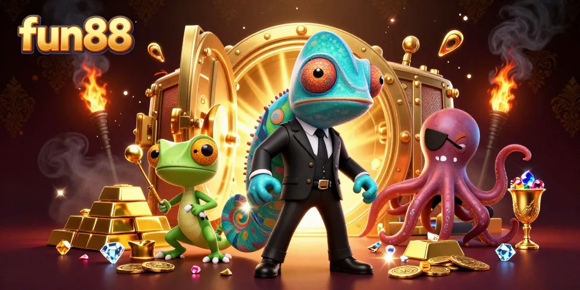Experience fun88's thrilling atmosphere with colorful characters amidst dazzling casino elements.