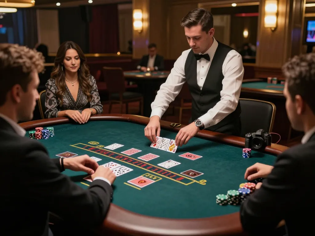 Players strategizing their next move at FLY88's live dealer blackjack table, showcasing engaging gameplay