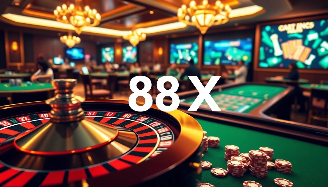 Experience the thrill of gaming at 88XX with poker chips and roulette.
