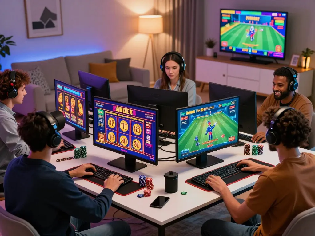 Players enjoying VAOBET online gambling in a lively and modern gaming environment.