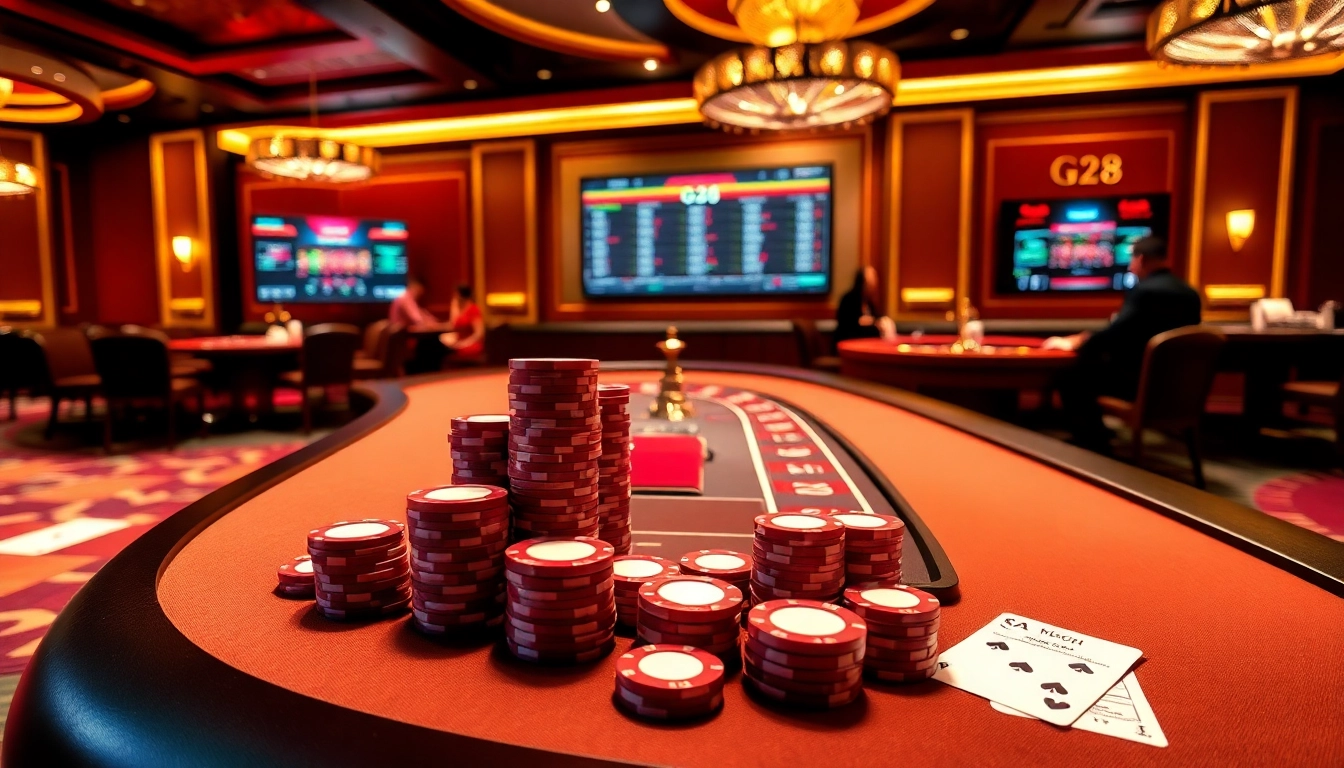 G28 players engaging in high-stakes poker and roulette in a luxurious casino.