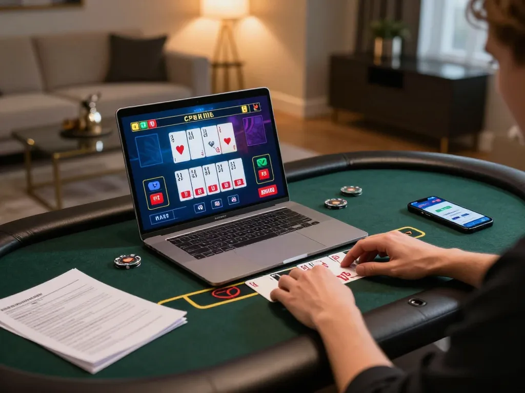 Players engaging in strategic gameplay at Nhà cái TA88 online blackjack, showcasing a sophisticated home gaming setup