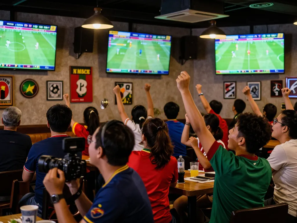 Engaged fans cheering for trực tiếp bóng đá nữ Việt Nam in a lively sports betting environment.