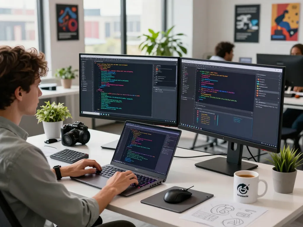 Software engineer working on TA88 software project at modern desk