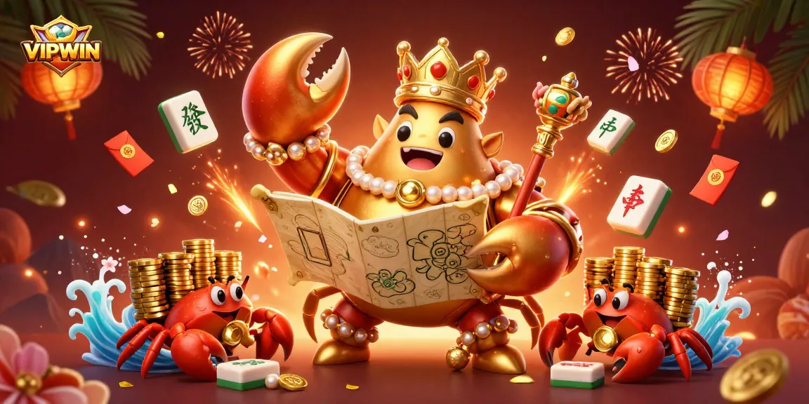 Experience winning moments at VIPWIN with majestic crab emperor surrounded by exciting gaming elements.