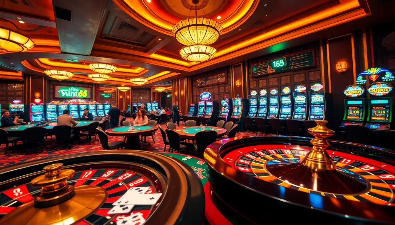 Exciting players enjoying live action at a luxury casino with mint88 elements.